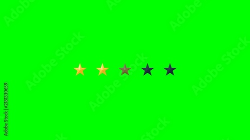 Premium five star rating animation with stars lighting up sequentially from one to five, featuring smooth scale response, glowing gold illumination, subtle overshoot and a polished full-rating visual 