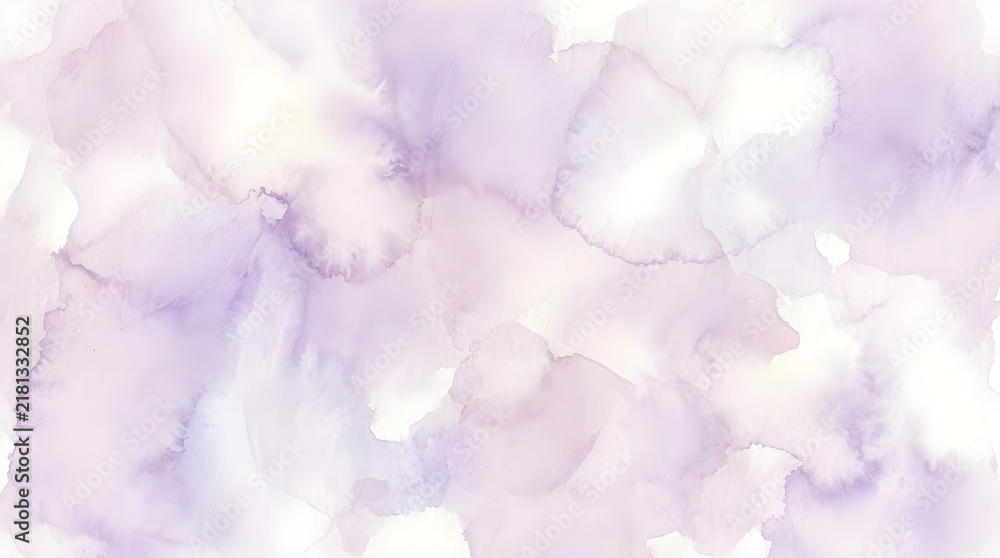 Fototapeta premium Abstract watercolor wash background with translucent layered soft blooming pigment in lavender and soft white tones. Delicate hand painted texture for wedding, editorial...