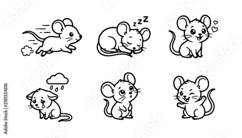 set of funny cartoon mouse