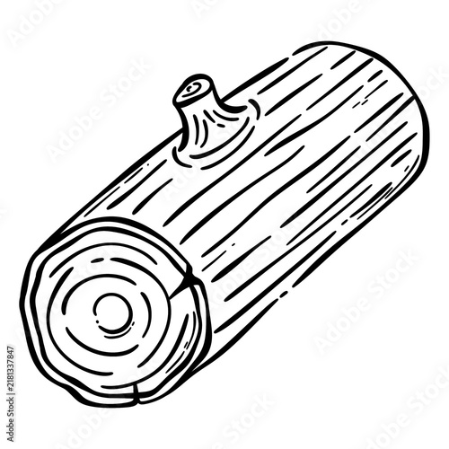 Wood Log Hand Drawn Doodle Black Line Art