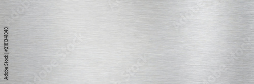 Brushed aluminum texture background, silver metallic surface with horizontal grain, industrial stainless steel plate for tech design, sleek chrome metal finish for modern product backdrop