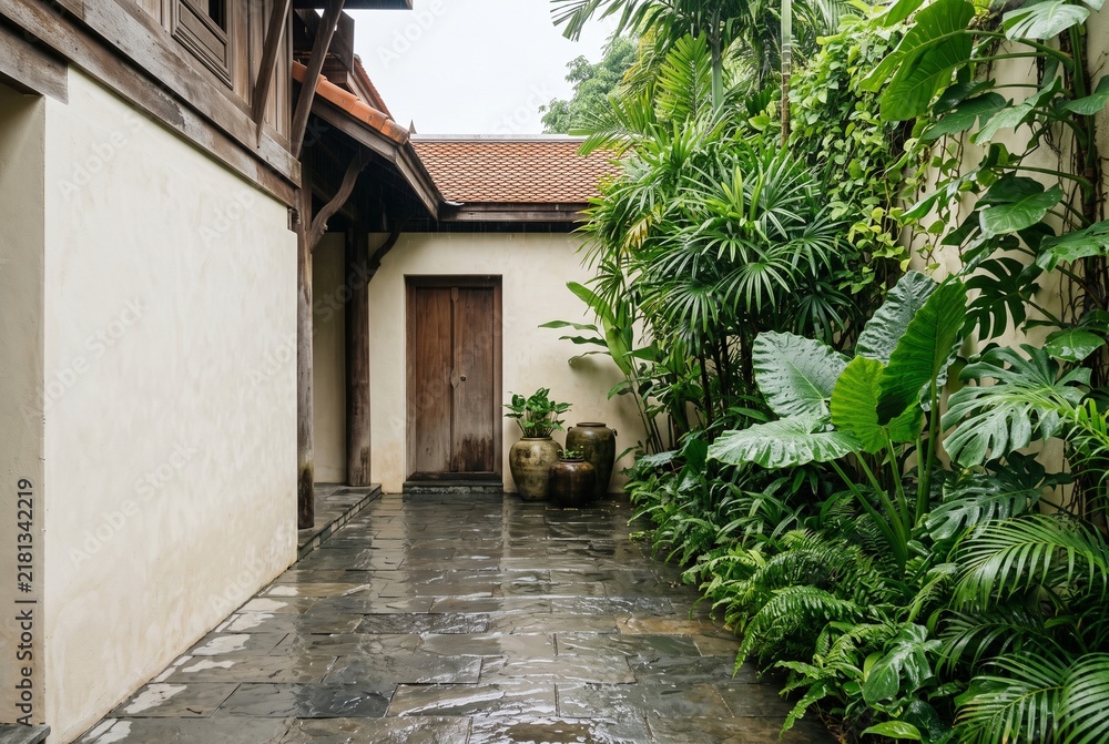 Fototapeta premium Tropical Courtyard After Rain