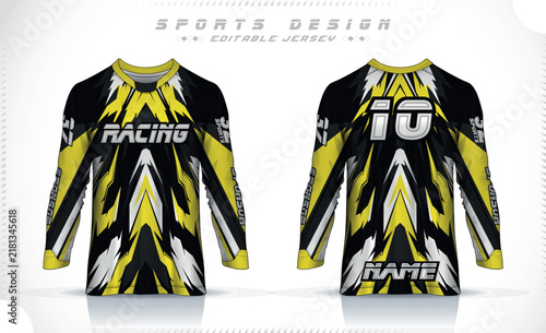 Long Sleeve Motocross Jersey Template, Sports Design front and back view