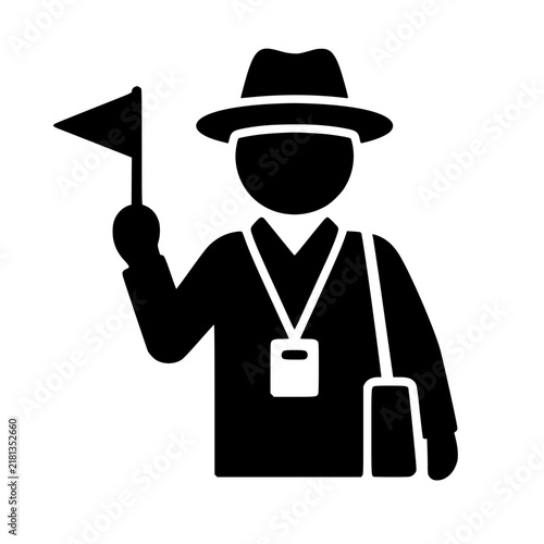 Tourist Guide icon flat outline in black