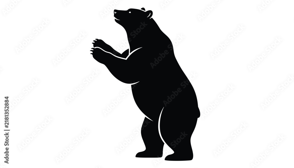 Fototapeta premium Silhouette of a large bear standing upright on its hind legs with raised paws, isolated on a clean white background.