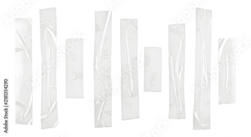 Set of sticky transparent tape strips isolated on transparent background