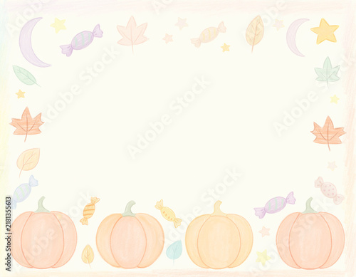 かぼちゃとキャンディのかわいい正方形ハロウィン広告背景 パステル手描きイラスト