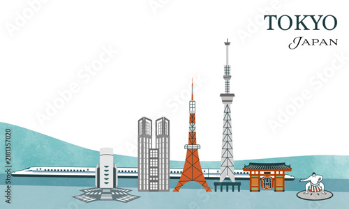 Tapety artystyczne 東京の観光名所がたくさん並ぶランドスケープ