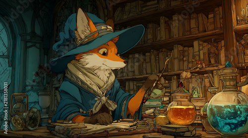 Plakat Elderly wizard casting spell inside crystal chamber