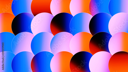 Abstract geometric pattern with colorful overlapping circles, vibrant orange blue digital circles texture, render illustration.