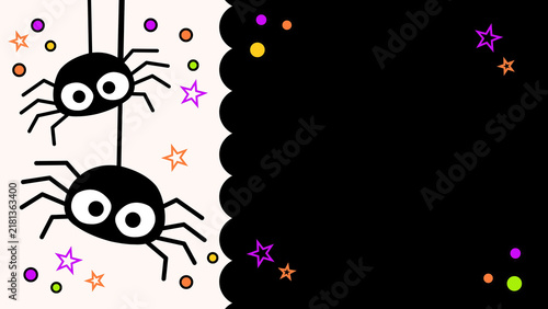 Cute halloween hanging spiders background presentation with colorful stars and dots