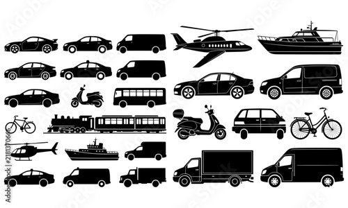 Transportation Silhouettes – Cars, Trucks, Buses, Trains, Planes and Boats