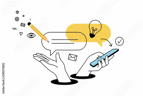 Creative Idea Generation and Mobile Communication Vector Illustration