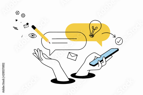 Creative Idea Generation and Mobile Communication Vector Illustration