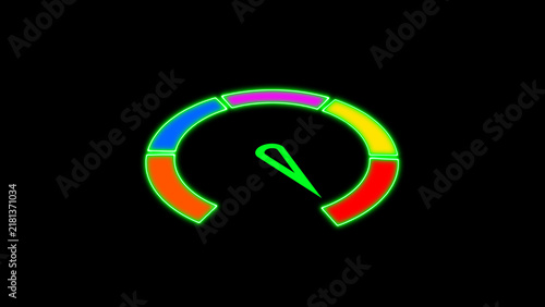 Konstfotografi Neon Speedometer Gauge with Green Outline and Colorful Segments dial indicator