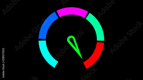 Obraz na płótnie Colorful Speedometer Gauge with Green Needle on Black Background dial indicator