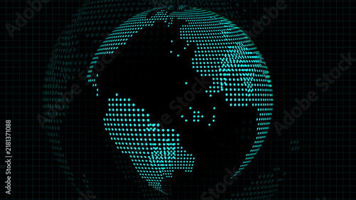 Dotted Blue Globe Of Earth On Dark Grid Background world planet