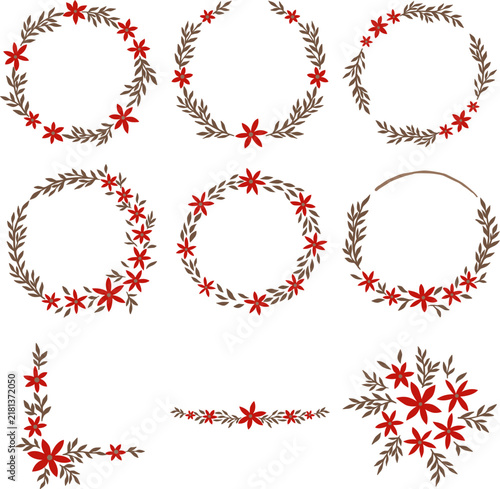 Red Floral Wreath and Brown Leaf for decoration on Valentine day, wedding, Autumn and Christmas holiday.