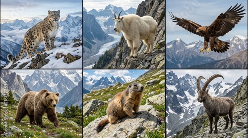 A majestic compilation of wild animals in their natural mountain habitats showcasing the beauty and power of nature's creatures in a stunning visual display