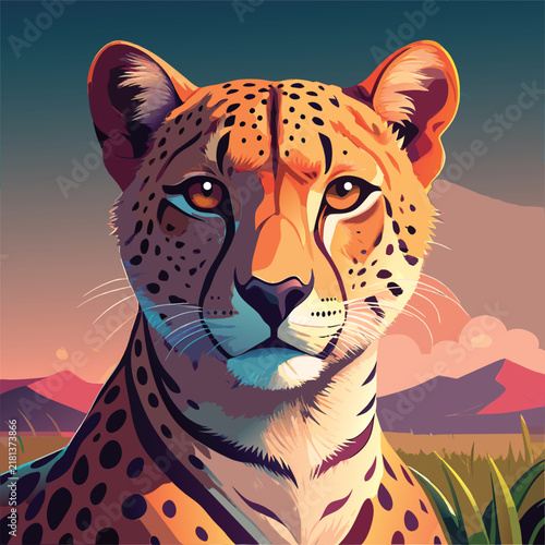 Majestic cheetah portrait in sunset.
