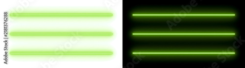 Принти на полотні Green neon parallel lines glow evenly across a black background in a bright lase