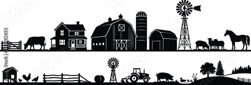 Rural Countryside Farm Panorama Silhouette Horizon