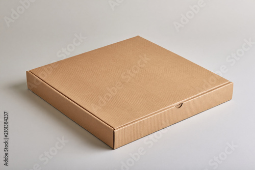 Cardboard pizza box closed slight top angle clean