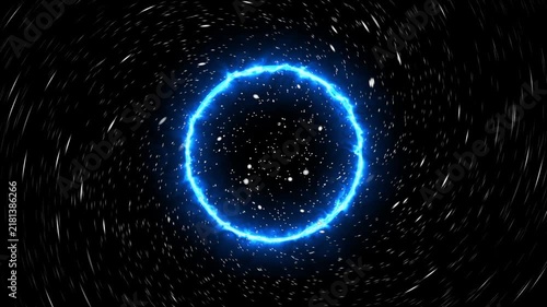Abstract blue electric plasma ring portal with rotating space star particle vortex motion background loop video