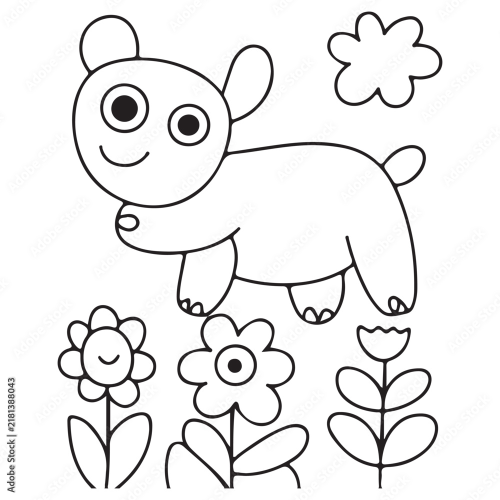 Fototapeta premium Cute Puppy Coloring Page with Flowers
