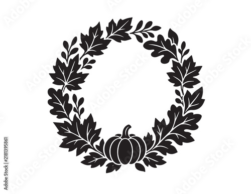 Autumn wreath with pumpkin and fall leaves silhouette for seasonal thanksgiving home decor