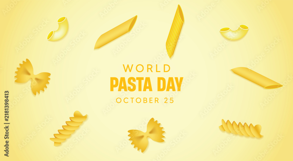 Fototapeta premium World Pasta Day Background with Floating Pasta Shapes vector poster