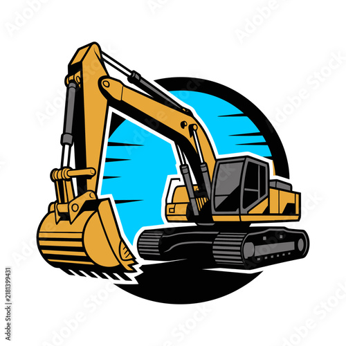 excavator on a white background, a yellow construction excavator with a raised articulated arm and open bucket