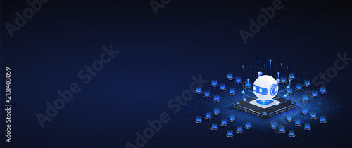 AI agent automation system vector illustration. robot assistant dashboard automation system with digital machine learning concept web banner.