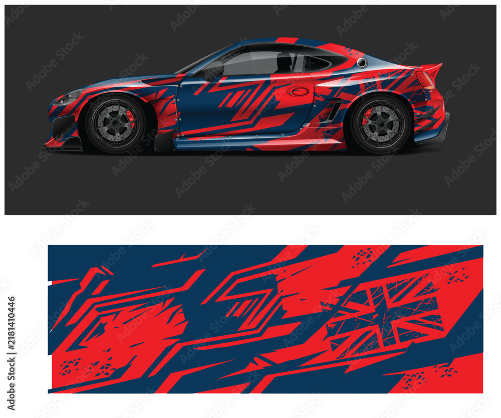 Fototapeta premium Dynamic Racing Car Wrap Design with Abstract Elements