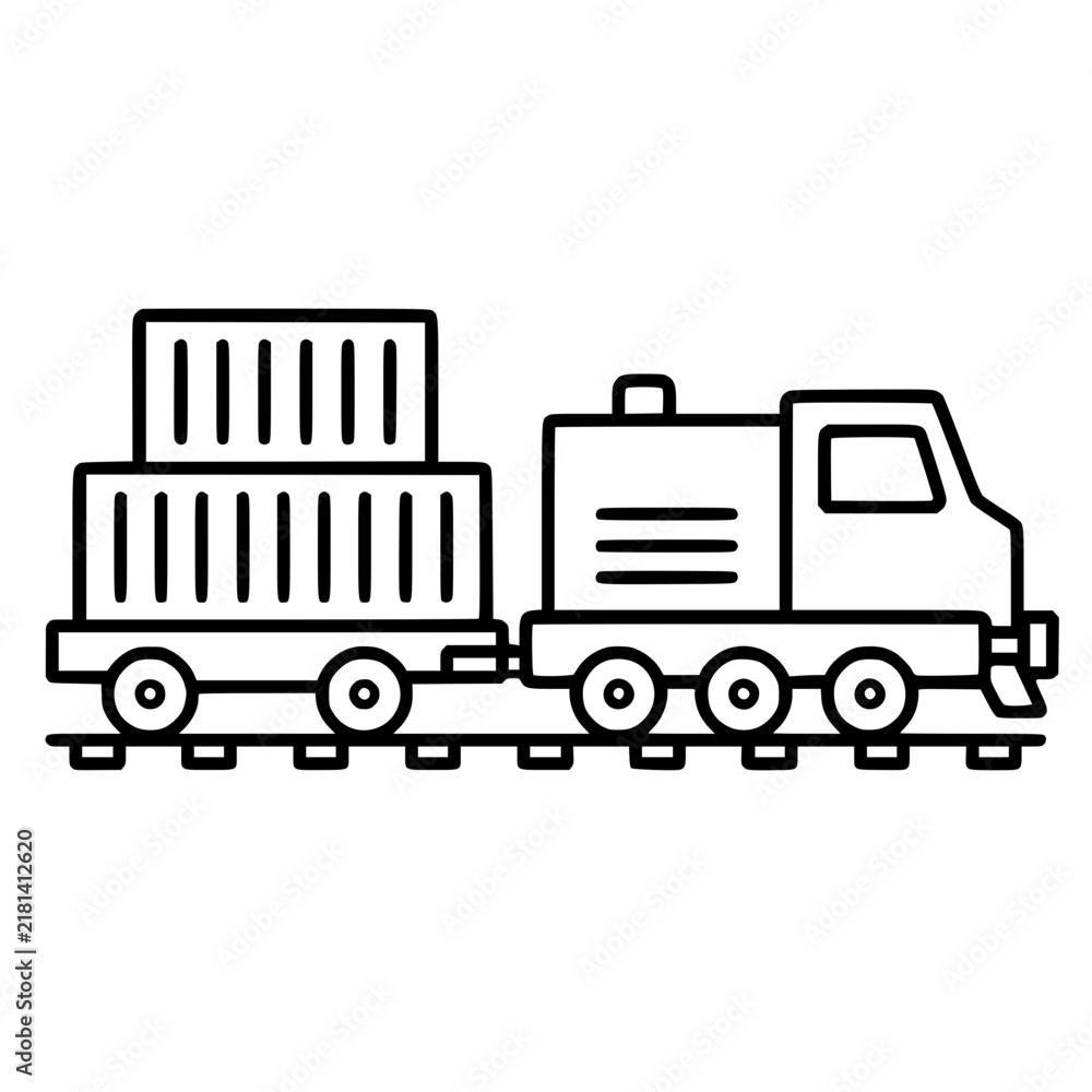 Fototapeta premium Train cargo icon flat outline in black