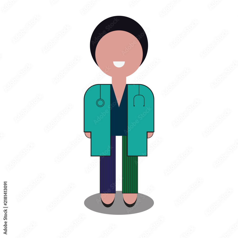 Fototapeta premium Friendly female doctor icon with stethoscope and medical coat. Flat design nurse character for healthcare web graphics.