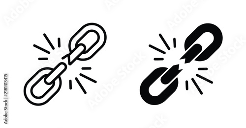 Weaknesses Icon Set Featuring Broken Chain Links with Jagged Edges Representing Failure, Vulnerability, Damage and Business Risk