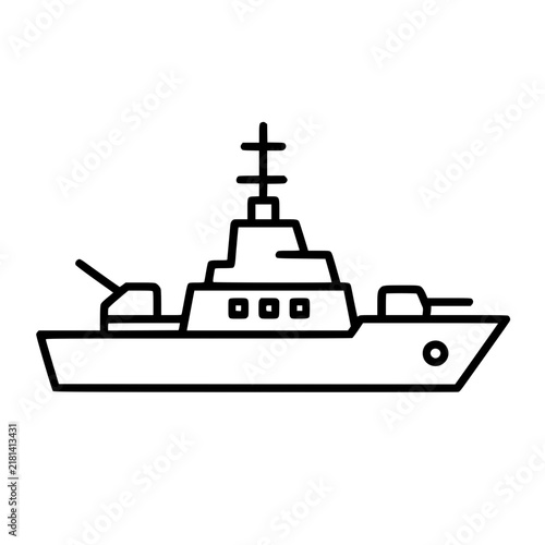 Warship icon flat outline in black