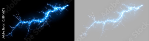 Obraz na plátně Diagonal blue lightning flash with branching electric bolts