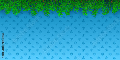 Christmas tree garland on snowflakes background