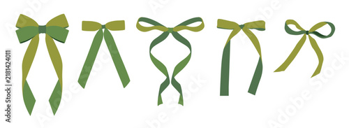 Green Ribbon Bow Collection, Colorful Decorative Vector Elements