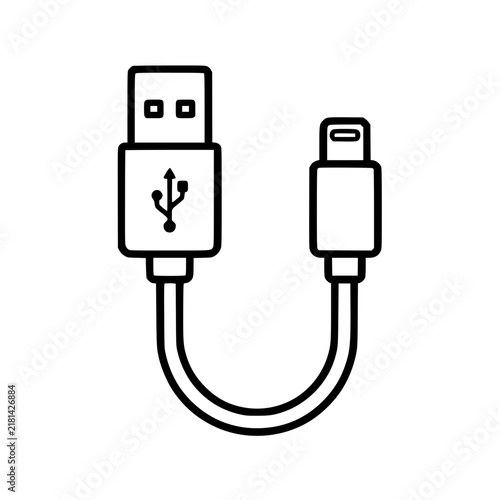 Phone cable icon flat outline in black