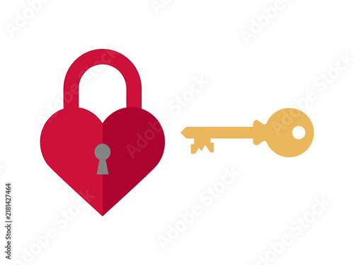 Red heart with lock and key symbolizing love and security