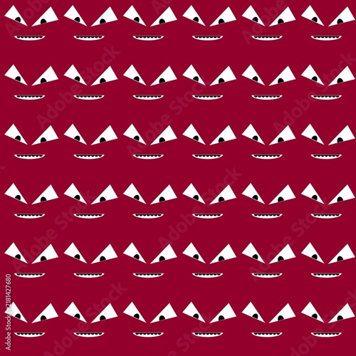 Seamless Repeating Monster Face Pattern on Dark Red Background