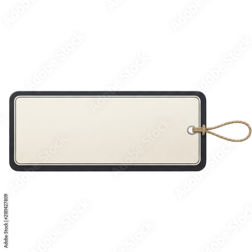 Blank rectangular paper price tag with a brown string isolated on transparent background