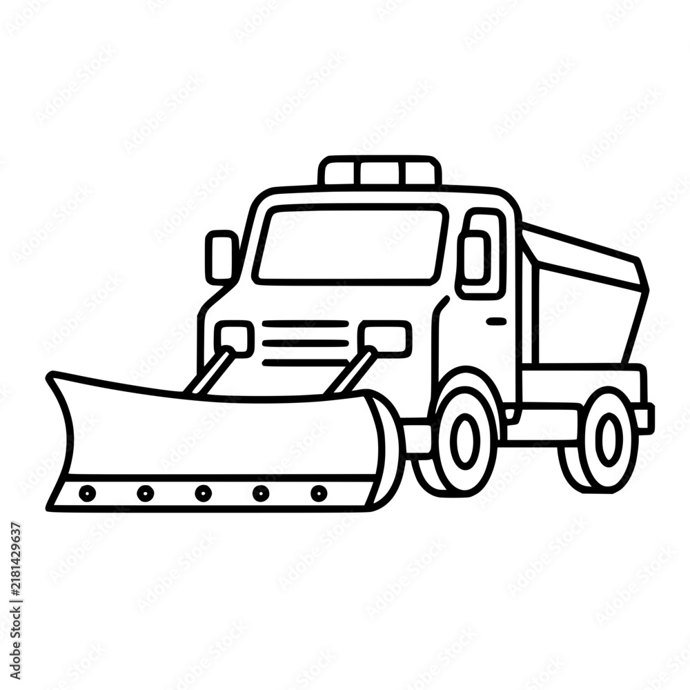 Naklejka premium Snowplow icon flat outline in black