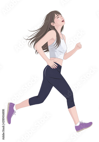 苦しそうに走る若い女性ランナーのイラスト