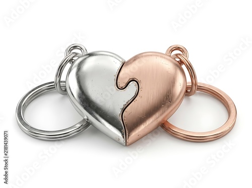 Two heart-shaped keychains joined together