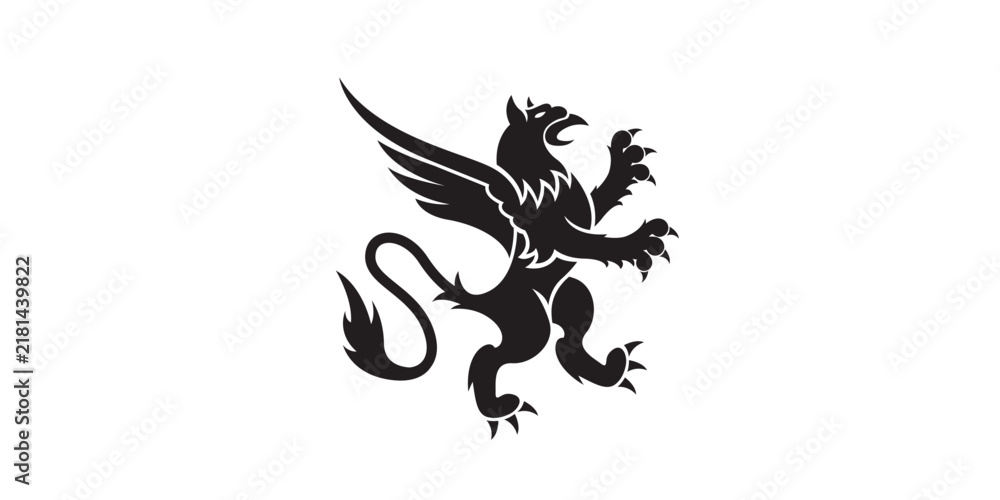 Fototapeta premium Black griffin heraldic silhouette illustration mythical beast concept design