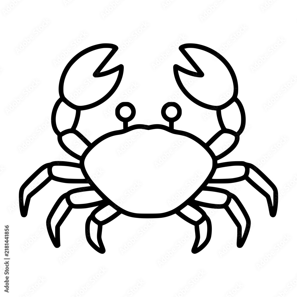 Fototapeta premium Crab icon flat outline in black